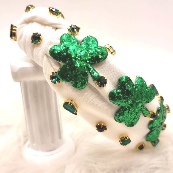 New GREEN CLOVER SEQUIN RHINESTONE HEADBAND top knot - Picture 1 of 5